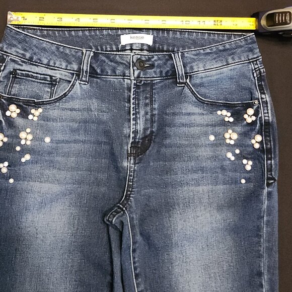 Kensie Blue Jeans Size 6/28 Skinny Ankle Faux Pearl & Rhinestone Design - Picture 11 of 16
